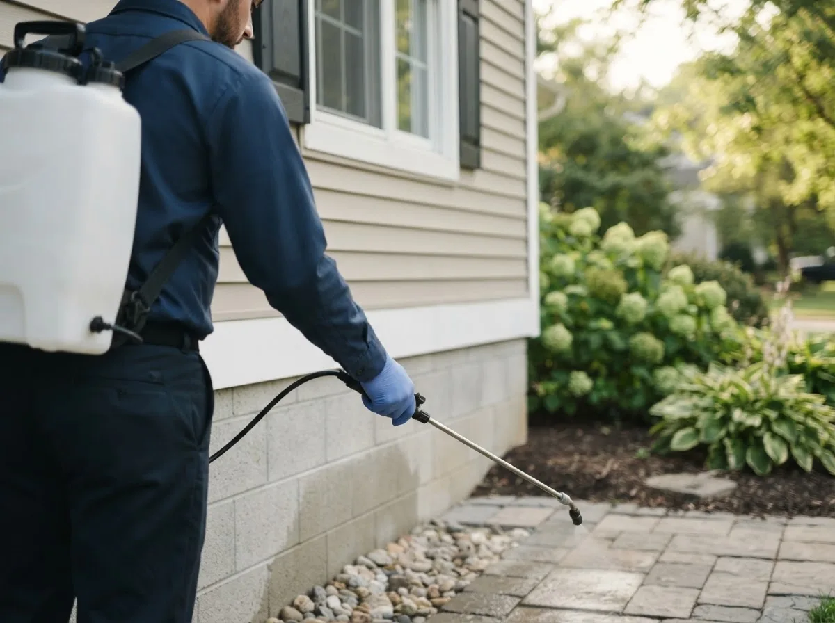 Pest control technician inspecting a home in Bloomington, ID